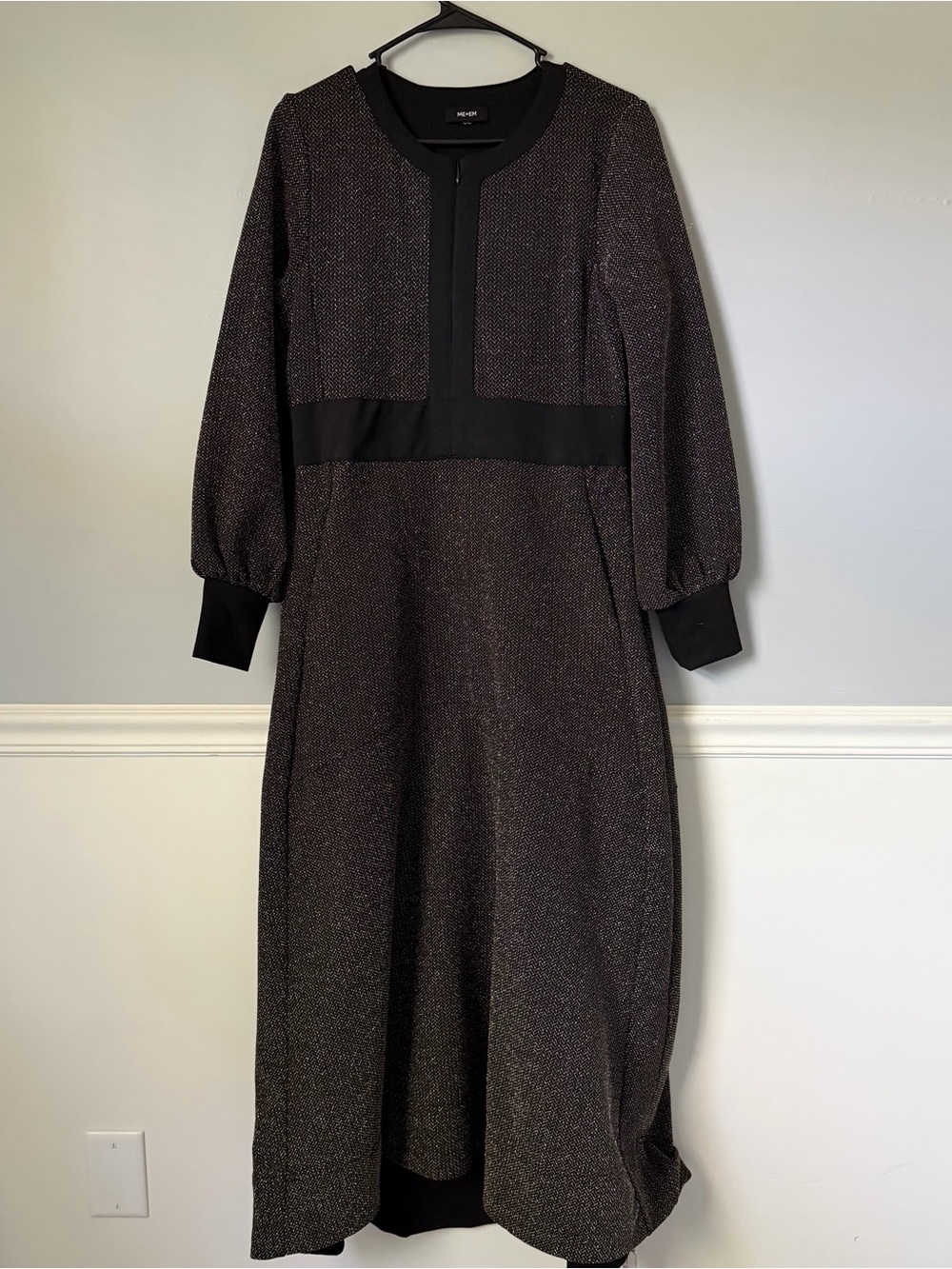 ME + EM long sleeve black glitter dress with pockets